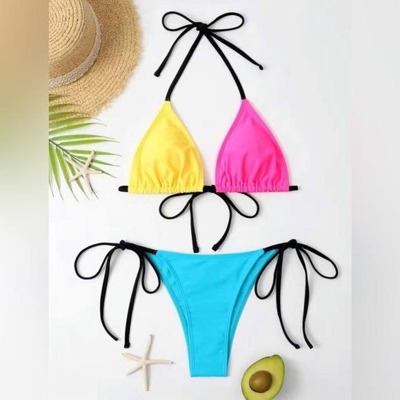 Color Block Two Piece Bikini Swimsuit Set in XL - Picture 1 of 6